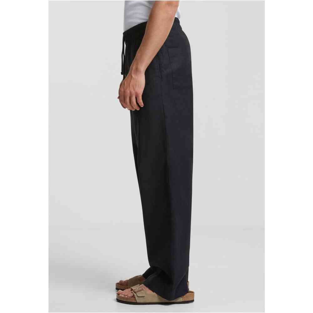 Urban Classics - Loose Cotton Linen Hose gerades bein - Schwarz